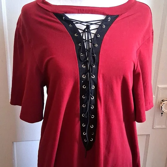 Red Lace-Up Women's Dress - Picture 2 of 3